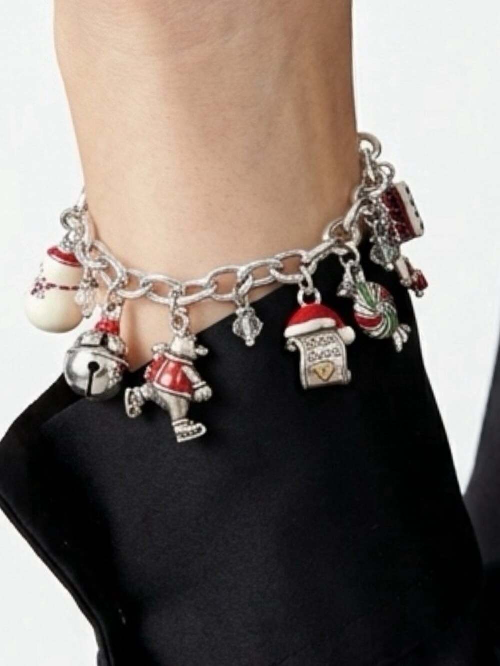 Brighton Christmas Holiday Charm Bracelet 8.5” Snowman Candy Cane, Bell.